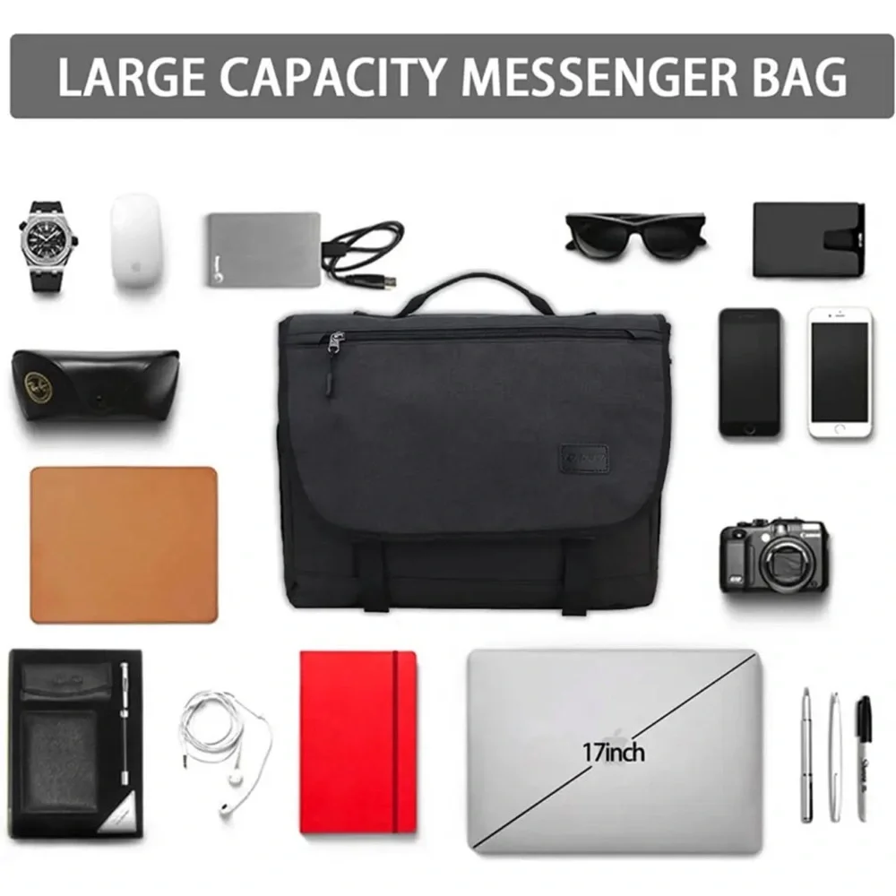 RAVUO Water Resistant Lightweight Messenger Bag/ Satchel 17 Inch-black
